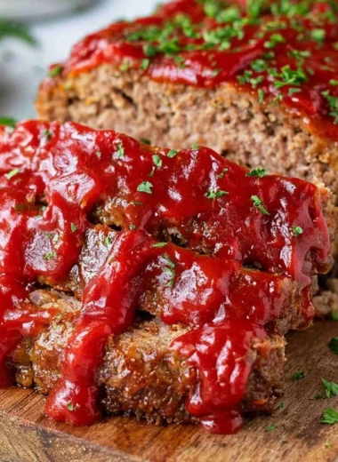 Delicious homemade meatloaf on a plate, ready to serve