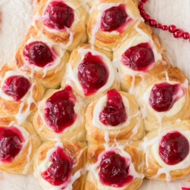 Christmas Tree Cream Cheese Danish with rich filling and festive design