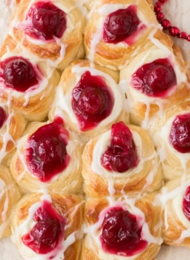 Christmas Tree Cream Cheese Danish with rich filling and festive design