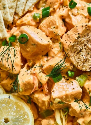 Delicious and spicy cozy Buffalo Chicken Salad served in a bowl