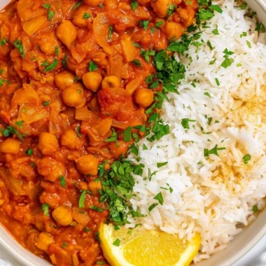 Cozy chickpea masala with spices and herbs in a bowl