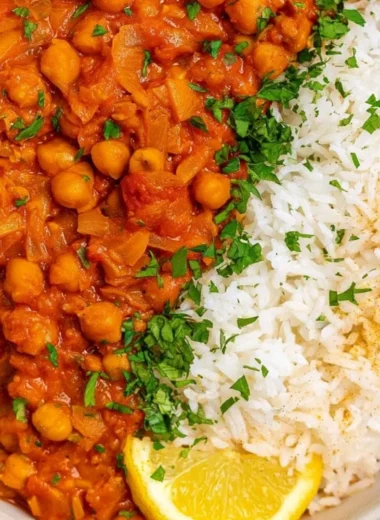 Cozy chickpea masala with spices and herbs in a bowl