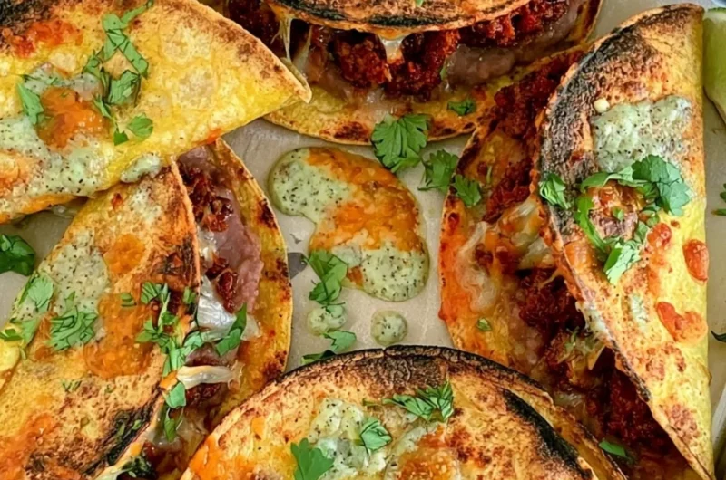 Cozy crispy oven baked tacos fresh out of the oven, ready to serve.