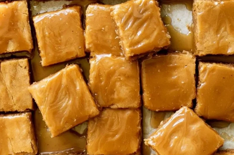 Delicious cozy maple blondies drizzled with maple glaze