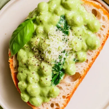 Creamy high protein pesto chickpeas served in a bowl