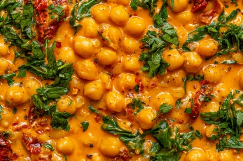 Delicious Marry Me Chickpeas served in a bowl, showcasing vibrant ingredients.